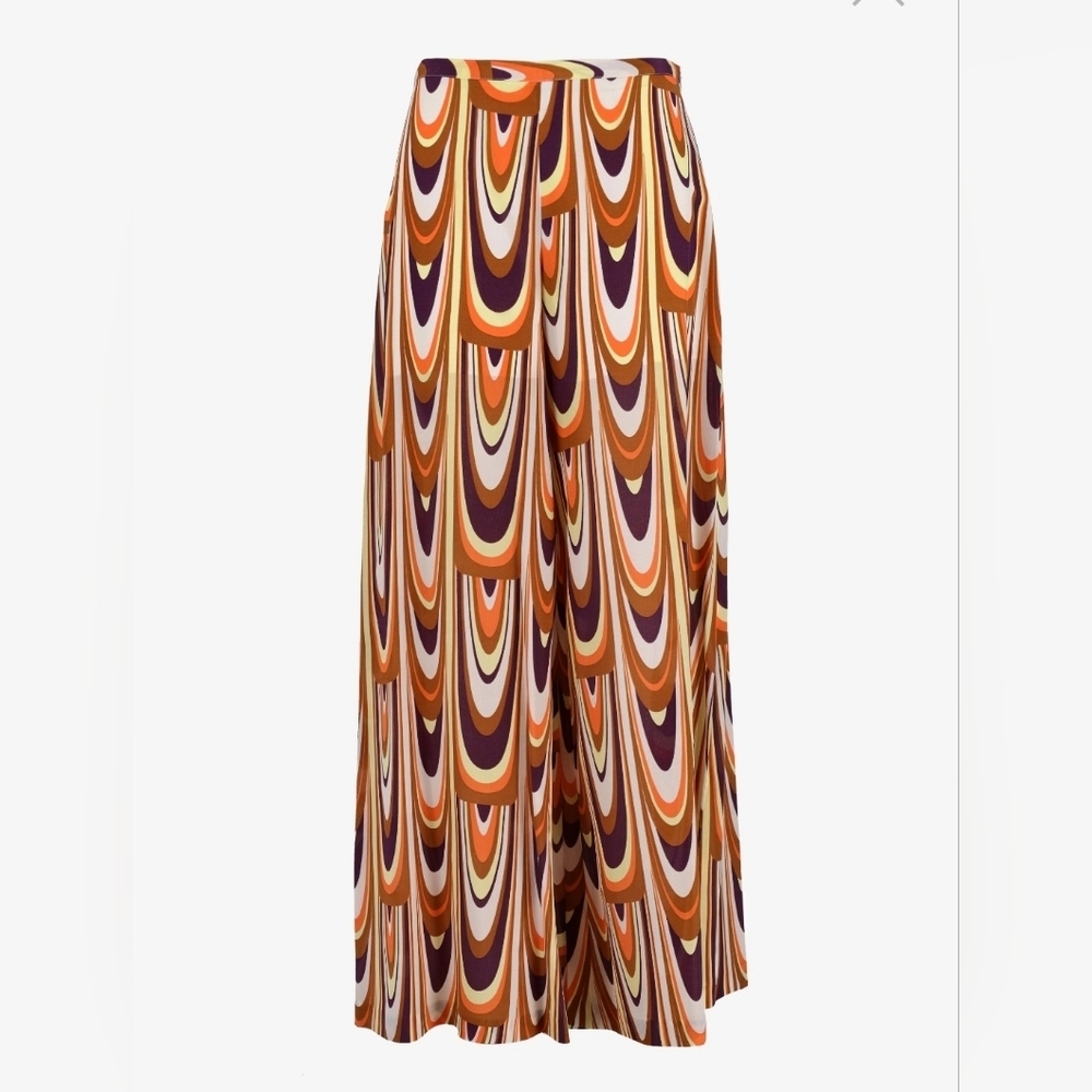 Missoni 100% Silk Palazzo Pants Size 2 Wide Leg Retro Print Designer Italy Boho